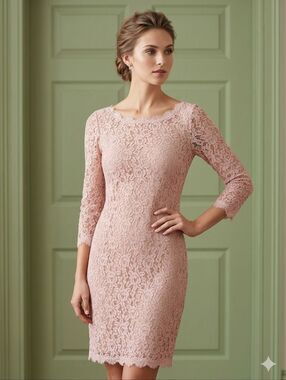 Eliza J Blush Pink Floral Lace Sheath Dress – 3/4 Sleeve – 10